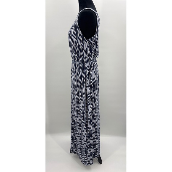 Gap Outlet Womens Medium Blue White Geometric Diamond Print V-Neck Maxi Dress - Picture 4 of 7